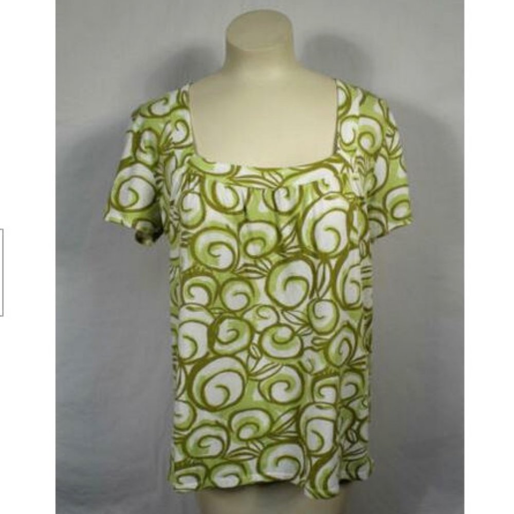 J. Crew Green White Swirl Graphic Print Tee M